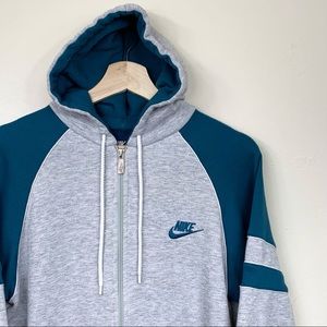 Vintage 80’s Nike Swoosh Logo Striped Full Zip Hooded Sweatshirt